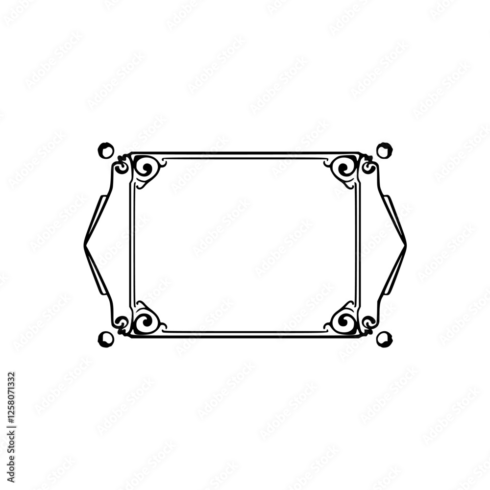 Elegant Art Deco Rectangular Frame with Ornate Details on a White Background. Elegant Art Deco Rectangular Frame with Ornate Details on a White Background.