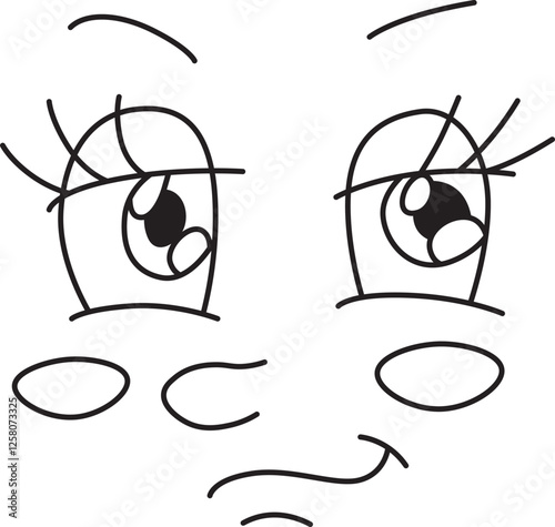 a face expressing confidence, half-open eyes with eyelashes and a smirk on the face