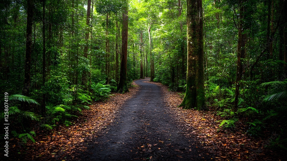 Obraz premium Serene Forest Path Winding Through Lush Greenery