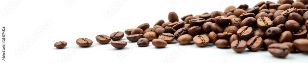 Naklejka premium Twisted curve of roasted coffee beans on white background, coffee beans, beans