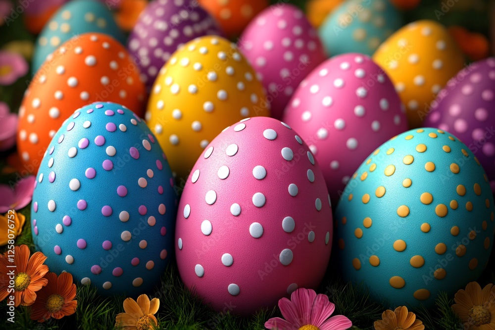 Fototapeta premium Rainbow of Easter Joy: Vibrant Easter Egg Collection Background