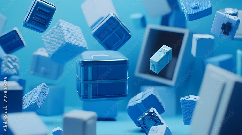 Abstract Blue Cubes Falling 3D Render Abstract Blue Cubes Falling 3D Render