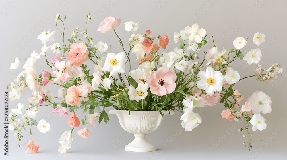 Obraz premium Elegant Peach and White Flower Arrangement in Urn Vase