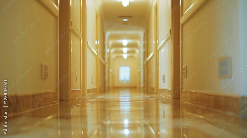 Obraz premium Enhancing Hospital and Clinic Imagery: Create Stunning Visuals with Blurred Backgrounds in Corridor Photography Using Depth of Field, Bokeh Effects, and Professional Editing Techniques to Highlight He