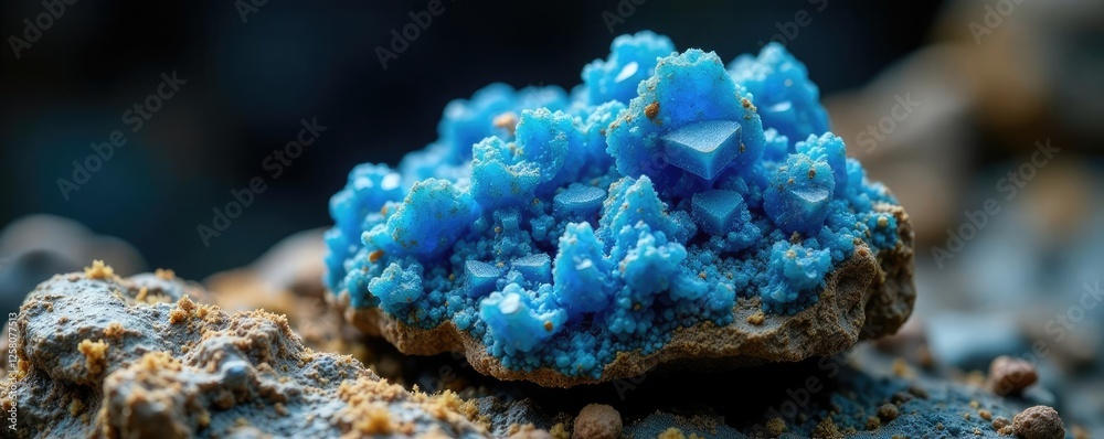 Fototapeta premium Azurite mineral specimen in a rough rock formation, azurite, mineral specimen