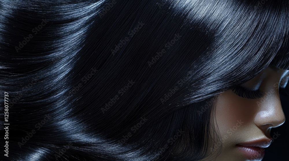 Obraz premium Sleek raven-black hair with metallic sheen