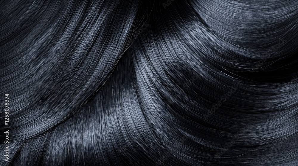 Sleek raven-black hair with metallic sheen Sleek raven-black hair with metallic sheen