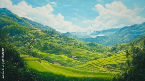 Breathtaking Rice Terraces in Lush Green Mountains