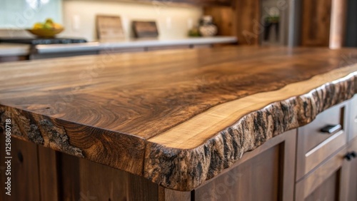 A closeup of the underside of a live edge wood countertop revealing the intricate unrefined edges that enhance its natural character and artisanal appeal in the kitchen.