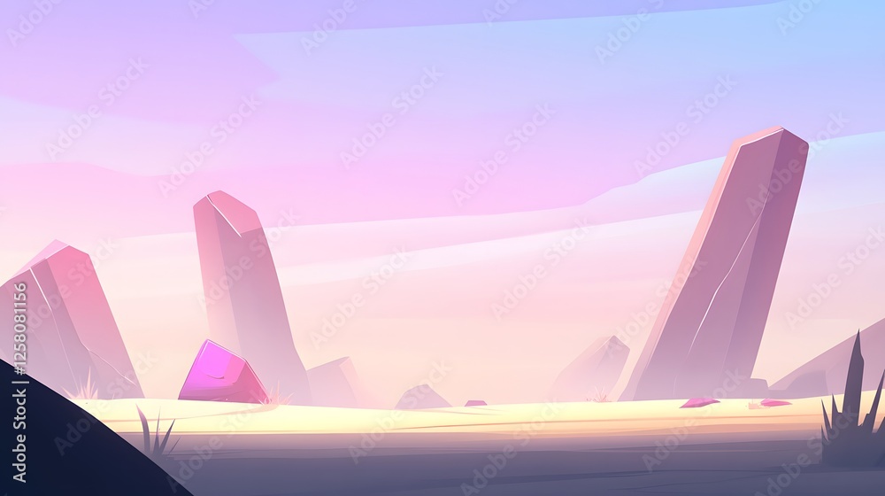 Fototapeta premium Pastel Sunset Desert Landscape with Geometric Rocks