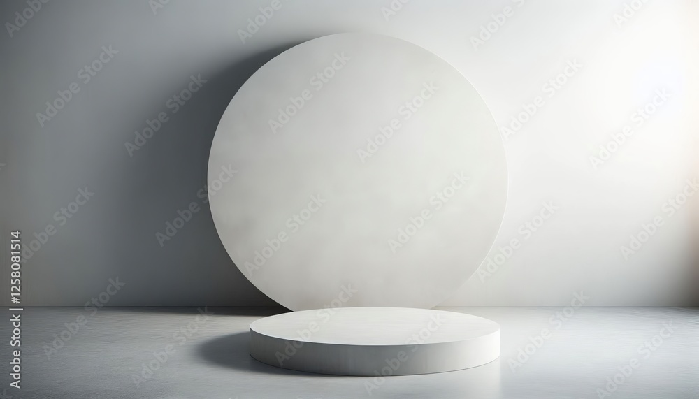 Minimalist studio scene featuring a round platform against a large circle backdrop, bathed in natural light. Perfect for showcasing products in a clean, modern setting. Minimalist studio scene featuring a round platform against a large circle backdrop, bathed in natural light. Perfect for showcasing products in a clean, modern setting.
