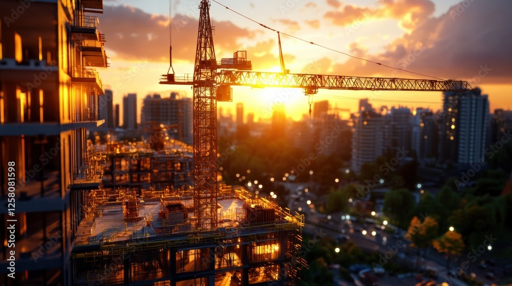 Fototapeta premium Construction progress futuristic city urban development digital art cityscape aerial view innovative architecture