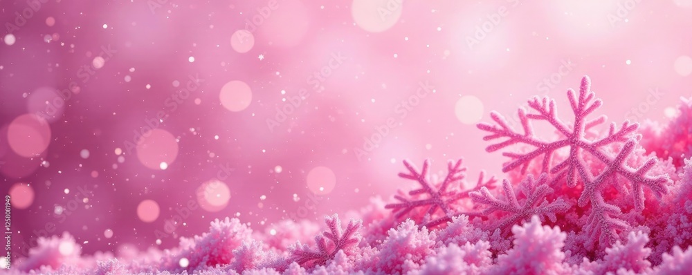 Glittering pink paper texture with sparkly snowflakes and frost, snowflake, cold weather Glittering pink paper texture with sparkly snowflakes and frost, snowflake, cold weather
