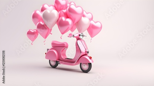 Pink Vespa Scooter with Heart Shaped Balloons Romantic Valentine s Day Concept photo