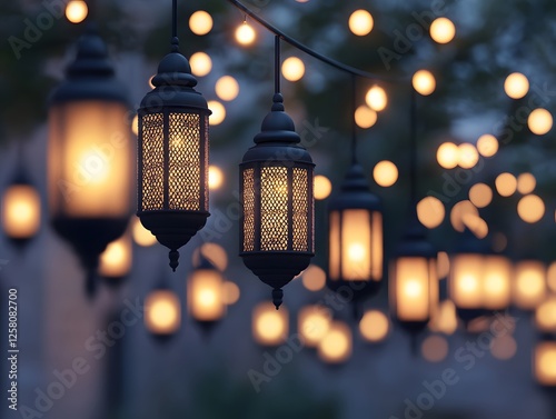 Glowing Ramadan Lanterns Festive Lights String photo