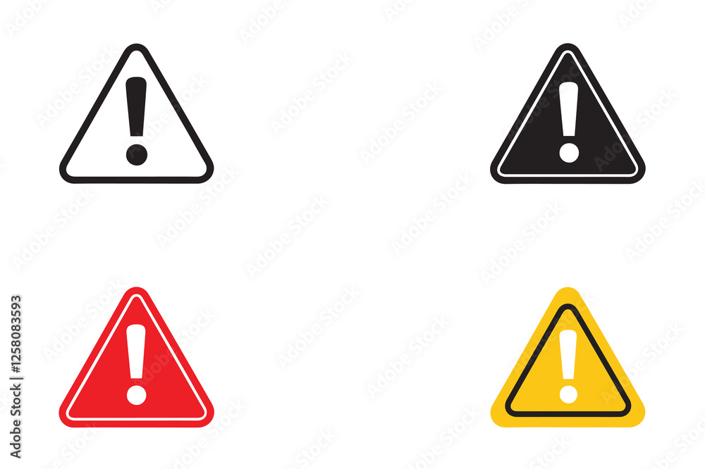 Warning, precaution, attention, alert icon set. Exclamation mark in triangle shape. Warning, precaution, attention, alert icon set. Exclamation mark in triangle shape.