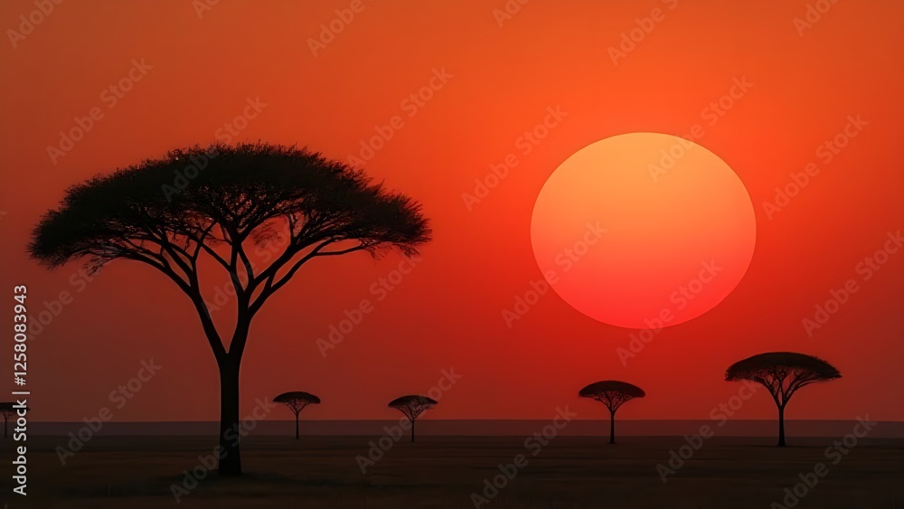 Fototapeta premium Sunset silhouette in the African savannah