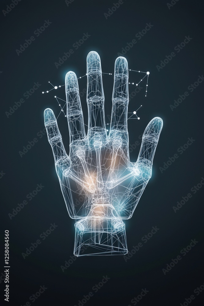 Naklejka premium Abstract Digital Hand with Connected Points and Lines