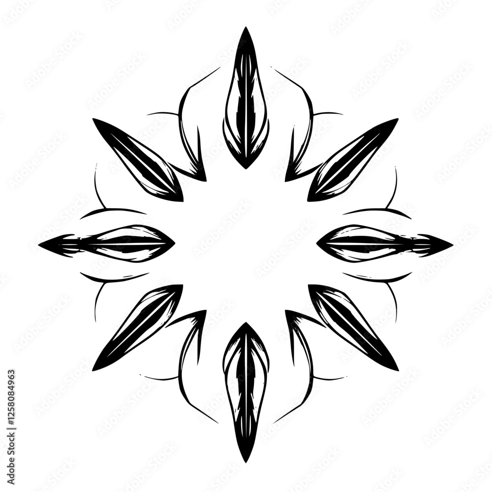 Radial Symmetry Composition: a monochromatic botanical mandala, featuring black and white patterns against a white background. Radial Symmetry Composition: a monochromatic botanical mandala, featuring black and white patterns against a white background.