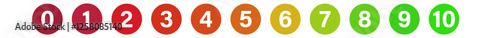 Collection of isolated round number icons from 0 to 10 from green to red for any use