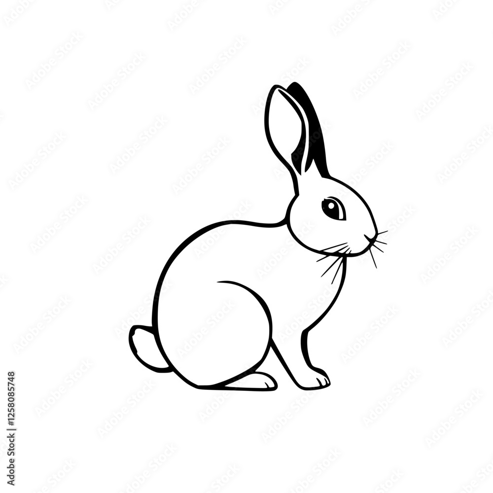 An elegant black and white outline of a sitting rabbit, showing the beauty and the essence of nature An elegant black and white outline of a sitting rabbit, showing the beauty and the essence of nature