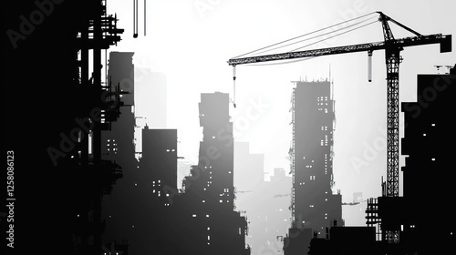 Silhouette of Construction Site Cityscape. Possible use for articles about Urban Development or City Planning photo