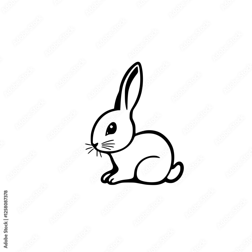 Simple line drawing of a rabbit, black outline on white background. Simple line drawing of a rabbit, black outline on white background.