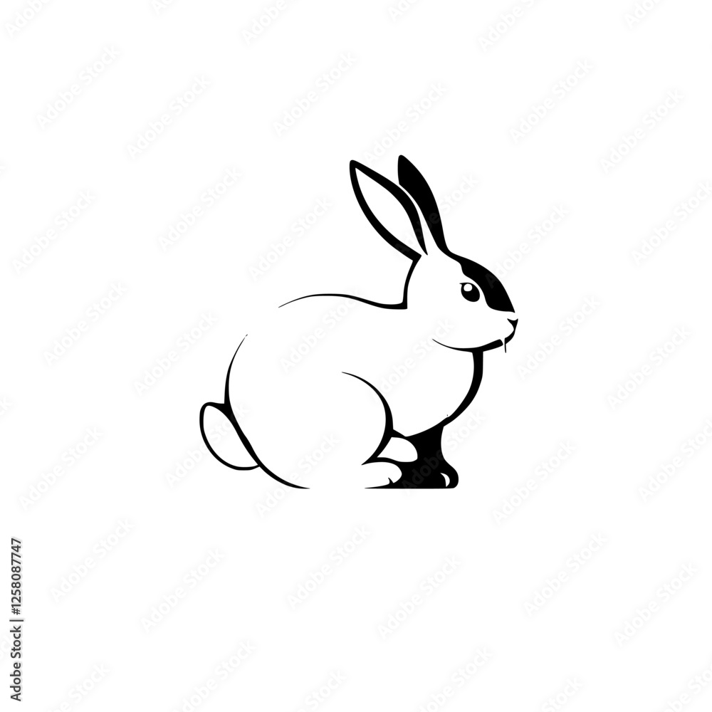 Outline of a white rabbit, with black detail, black outline, set against a white background. Outline of a white rabbit, with black detail, black outline, set against a white background.
