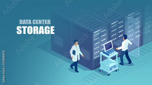 Data storage center concept, isometric vector 