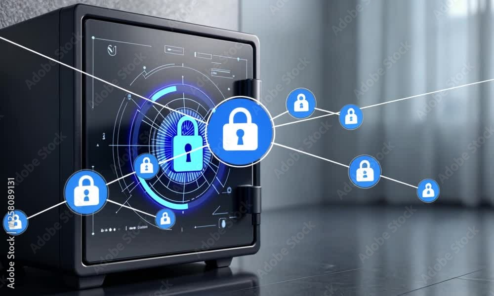 Secure digital safe, data protection, home office, network security, cybersecurity concept Secure digital safe, data protection, home office, network security, cybersecurity concept