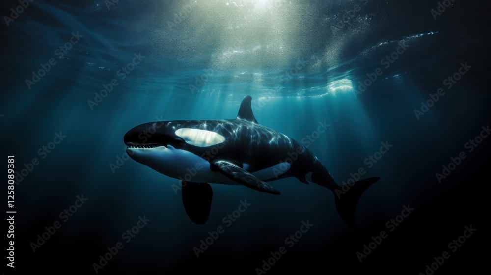 Fototapeta premium photograph of Killer whale in the deep sea