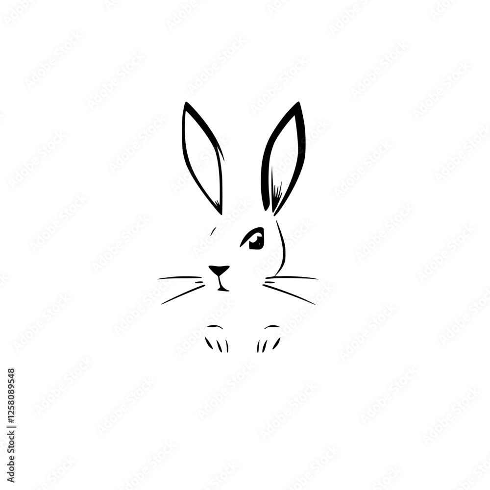Fototapeta premium A minimalistic monochrome rabbit illustration, featuring bold lines and a neutral background.