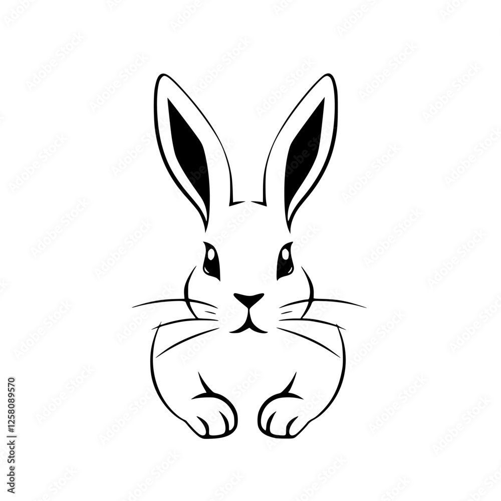 Fototapeta premium Minimalist illustration of a rabbit, featuring a clean black and white, simple drawing style.
