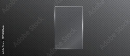 Flat glass plate, transparent banners, realistic screen glass, window mockup, clear glass showcase, glossy plastic glare frame, acrylic with glares and light, clear rectangular plate, plexiglas, 3d 