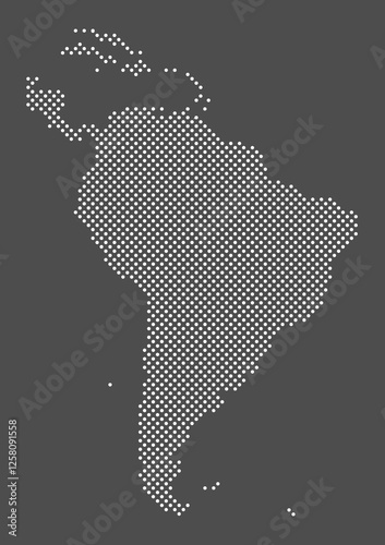 South America map dot on gray background.  Dotted map of South America and Caribs for your web site design, app, UI. Continent of South America. Vector eps10.