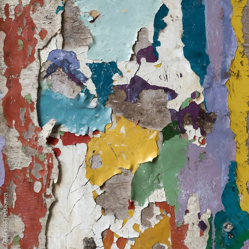 Peeling paint layers abstract background with textured cracks