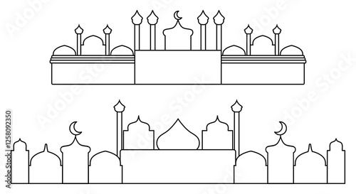 Detailed black and white mosque silhouette, perfect for festive decorations or art projects.