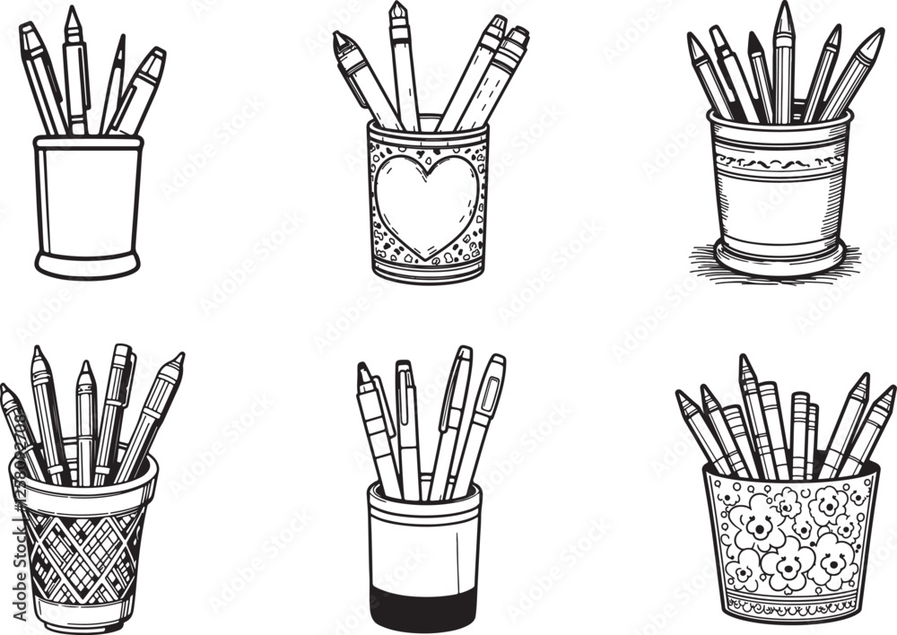 set of penholder line art vector set of penholder line art vector