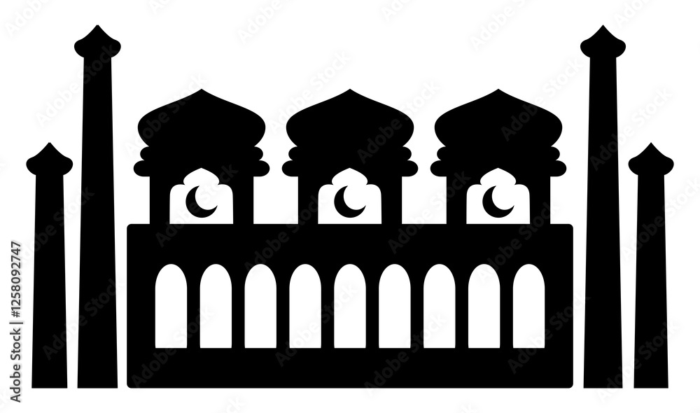 Obraz premium Black silhouette of an architectural structure with domes and towers, suitable for logos or decorative art.