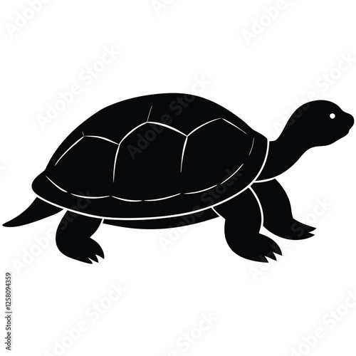 A turtle silhouette slowly walking forward with its head slightly extended from its shell 