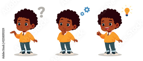 kid boy question thinking idea vector illustration	