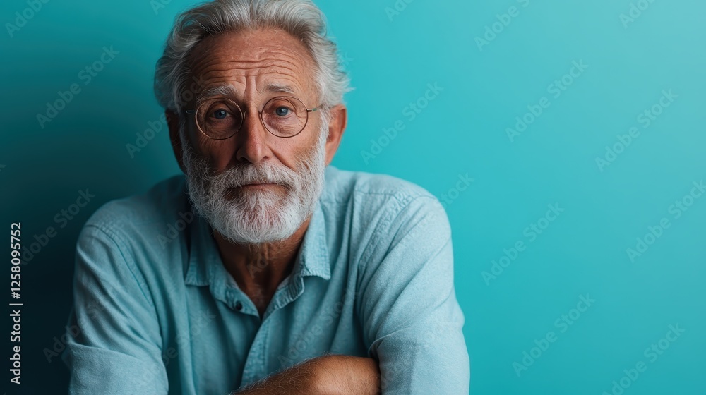 An older gentleman with gray hair and a calming expression leans thoughtfully against a wall, embodying wisdom and mindfulness, accentuated by a soothing turquoise background. An older gentleman with gray hair and a calming expression leans thoughtfully against a wall, embodying wisdom and mindfulness, accentuated by a soothing turquoise background.
