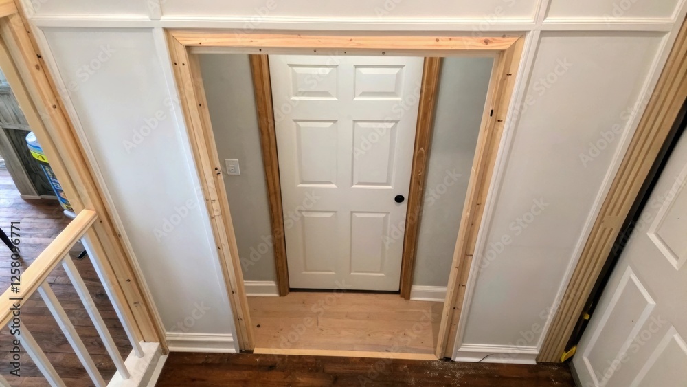 Obraz premium An overhead view of a partially open wall exposing the pocket door cavity where the door will be tucked away when not in use.