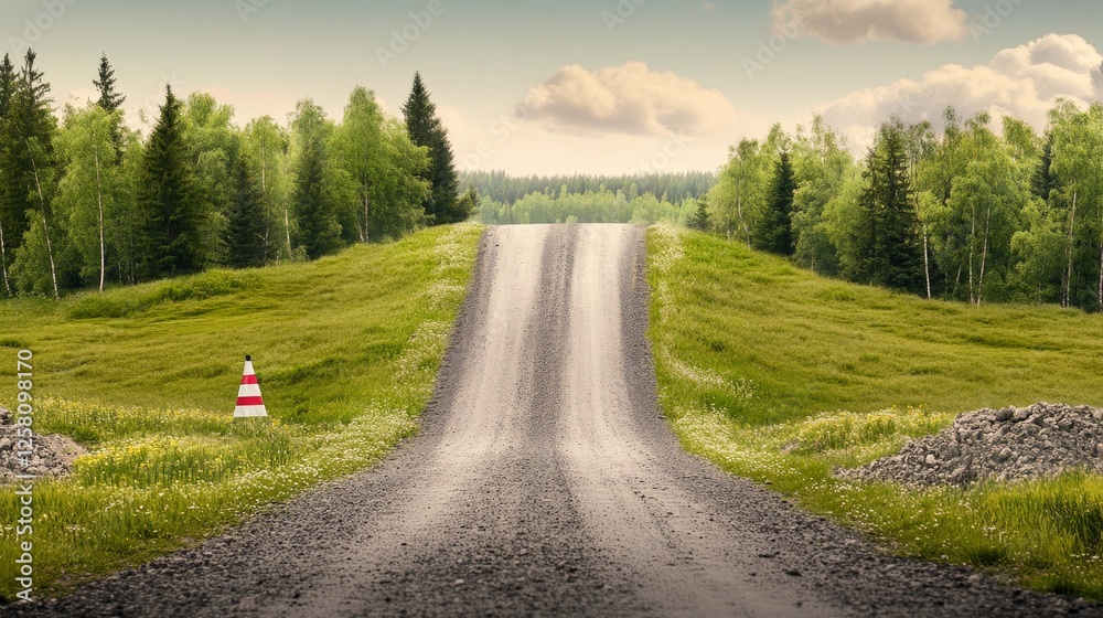 Fototapeta premium Some and Never Give Up Country Road - A winding country road symbolizes the journey of life, persistence, choices