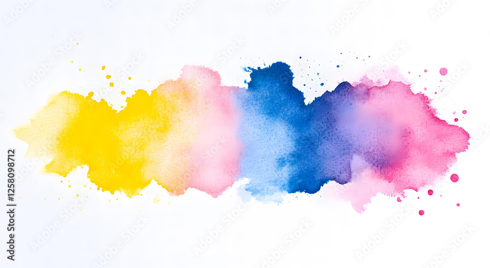 Obraz premium Abstract watercolor painting of yellow pink blue and purple colors in a horizontal band