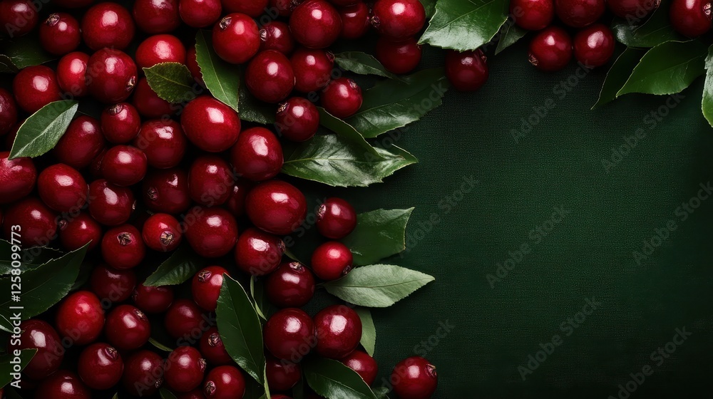 A rich display of clusters of red hawthorn berries entwined with green leaves, set against a dark canvas to emphasize nature's elegance and vibrancy. A rich display of clusters of red hawthorn berries entwined with green leaves, set against a dark canvas to emphasize nature's elegance and vibrancy.