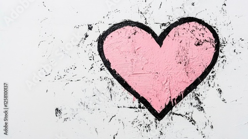 a stylized, abstract heart shape against a plain white background ,  The heart is outlined with a bold black border, creating a striking contrast with the interior colors