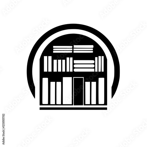 Black and White Bookshelf within a Circle