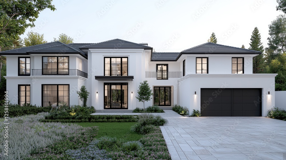 Fototapeta premium Modern Mansion Exterior in Suburban Setting