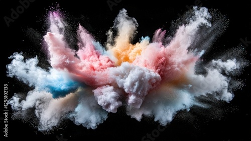 Color powder burst studio digital art black background top view rainbow explosion for dynamic visual appeal